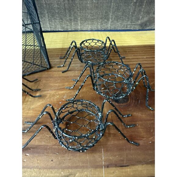 Metal Spider Candy Box And 5 Spider Tealight Holders Rare - Picture 2 of 5